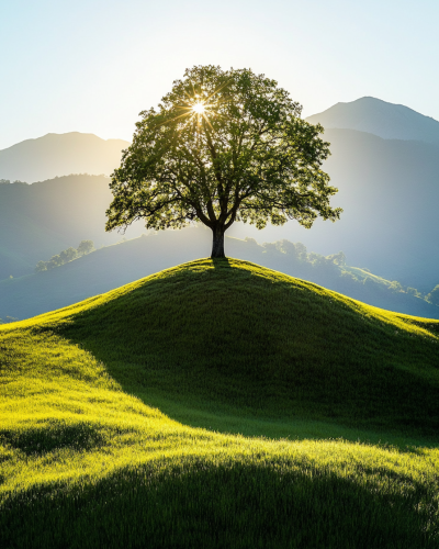 tchitcha._A_lone_oak_tree_standing_on_a_lush_green_hill_under_1f33375b-b227-4a33-80cb-c132f32989d1_0